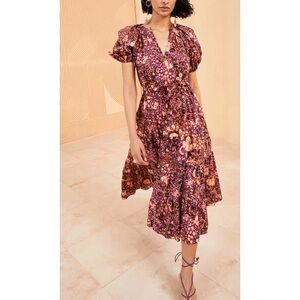 NWOT Ulla Johnson Midi Purple Floral Tiered Olina Dress